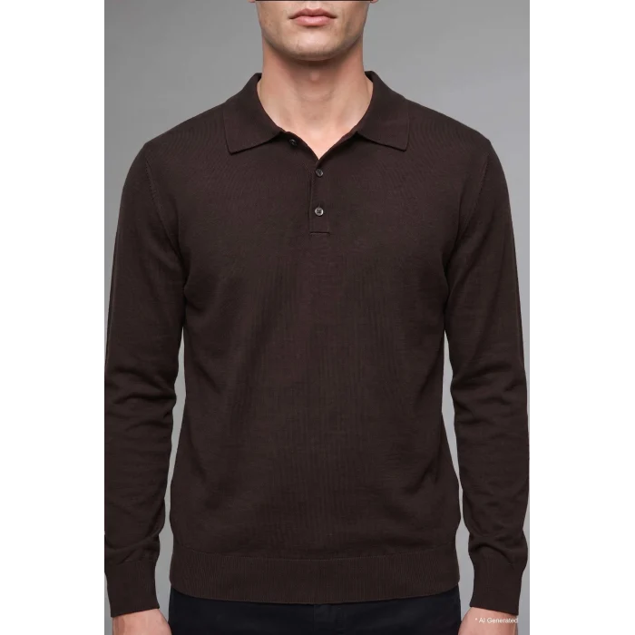 Defacto D0454AXBN497 Kahve Standart Fit Düğmeli Polo Yaka Triko Kazak