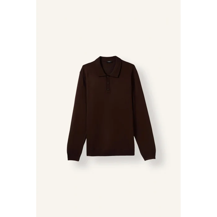 Defacto D0454AXBN497 Kahve Standart Fit Düğmeli Polo Yaka Triko Kazak