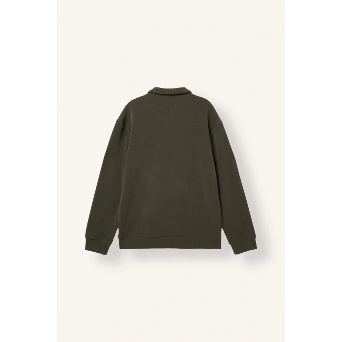 Defacto I2055AXKH422 Haki Regular Fıt Polo Yaka Fitilli Kadife Sweatshirt