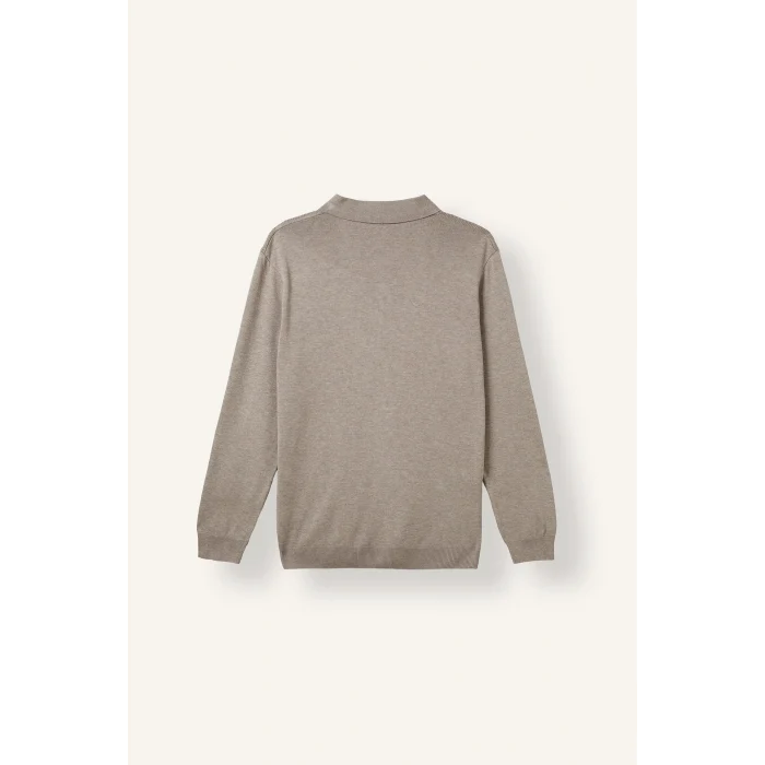 Defacto H7595AXBG766 Bej Standart Fit Yarım Fermuarlı Polo Yaka Triko Basic Kazak