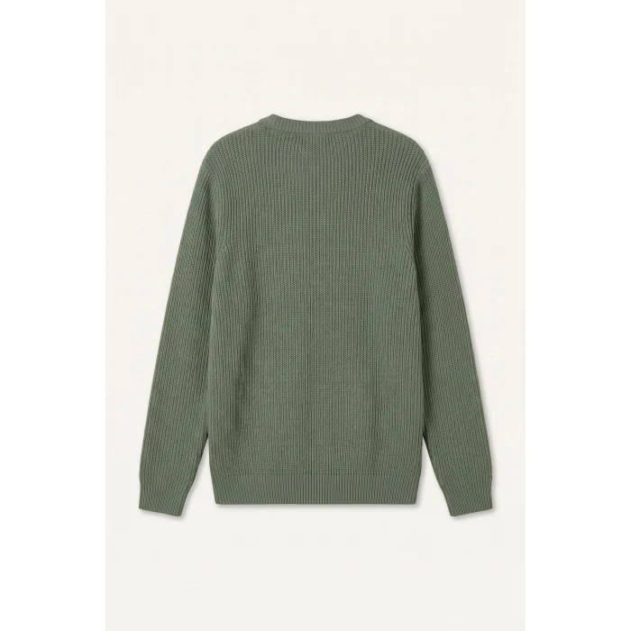 Defacto C8814AXGN563 Yeşil Standart Fit Bisiklet Yaka Fitilli Triko Basic Kazak