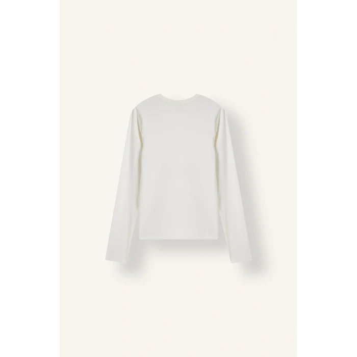 Defacto I4450AXER105 Ekru Slim Fit Bisiklet Yaka Fitilli Kaşkorse Uzun Kollu Basic Tişört