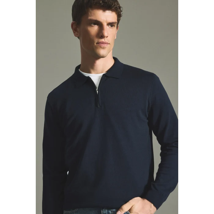 Defacto H7595AXNV135 Lacivert Standart Fit Yarım Fermuarlı Polo Yaka Triko Basic Kazak