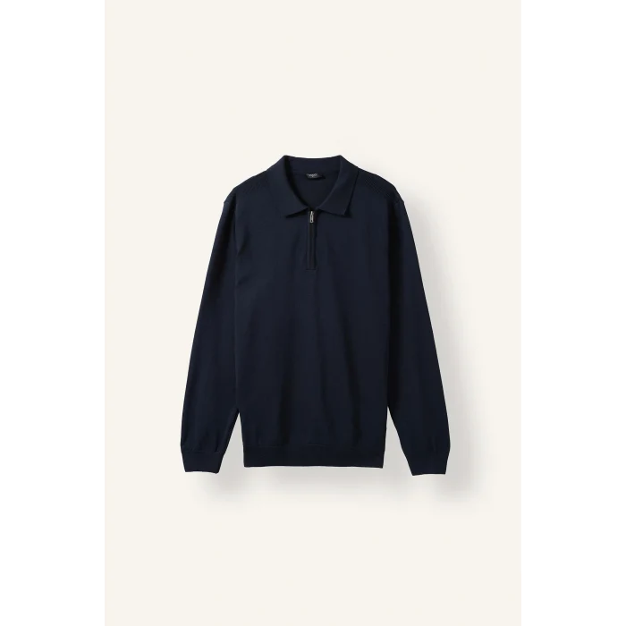 Defacto H7595AXNV135 Lacivert Standart Fit Yarım Fermuarlı Polo Yaka Triko Basic Kazak