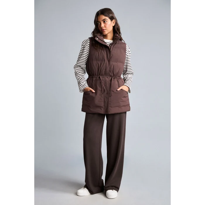 Defacto H3078AXBN530 Kahve Regular Fit Beli Bagcikli Kapüşonlu Şişme Yelek