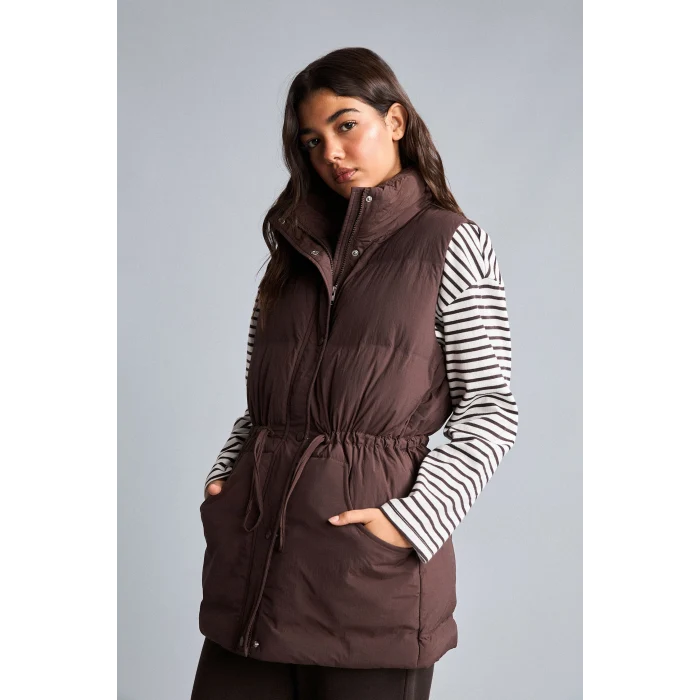Defacto H3078AXBN530 Kahve Regular Fit Beli Bagcikli Kapüşonlu Şişme Yelek