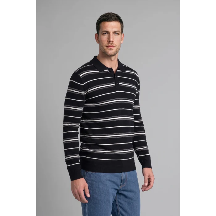 Defacto H8552AXNV64 Lacivert Standart Fit Polo Yaka Çizgili Triko Kazak