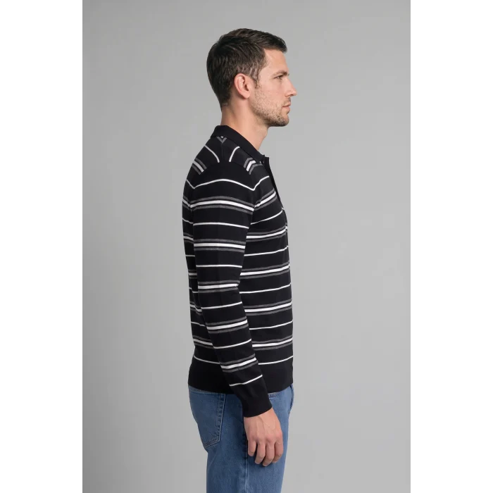 Defacto H8552AXNV64 Lacivert Standart Fit Polo Yaka Çizgili Triko Kazak