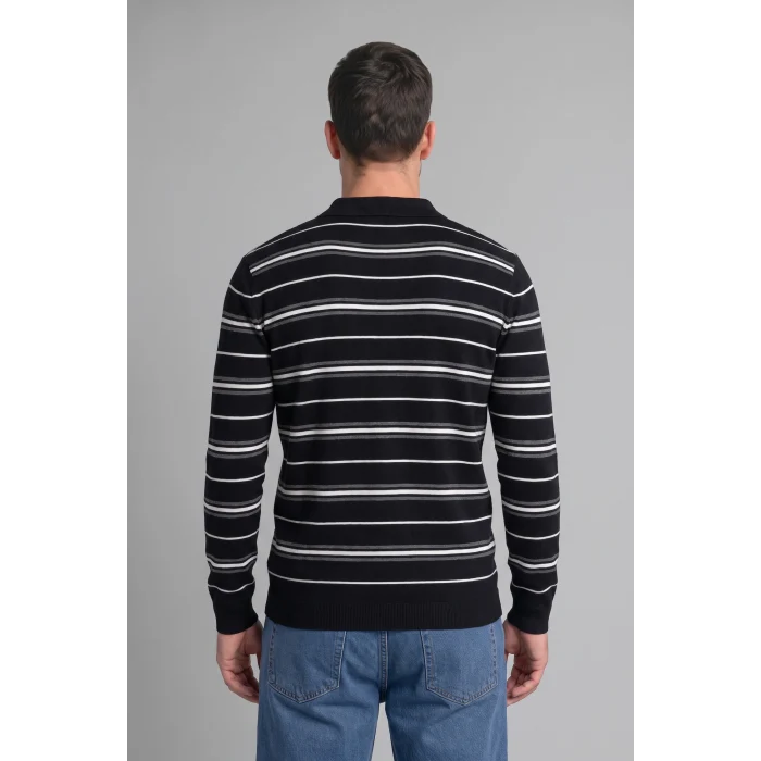Defacto H8552AXNV64 Lacivert Standart Fit Polo Yaka Çizgili Triko Kazak