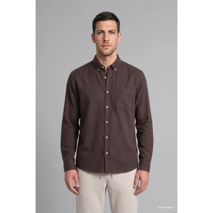 Defacto A8028AXBN336 Kahve %100 Pamuk Regular Fit Polo Yaka Oxford Basic Uzun Kollu Gömlek