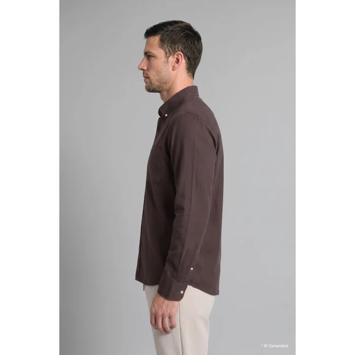 Defacto A8028AXBN336 Kahve %100 Pamuk Regular Fit Polo Yaka Oxford Basic Uzun Kollu Gömlek