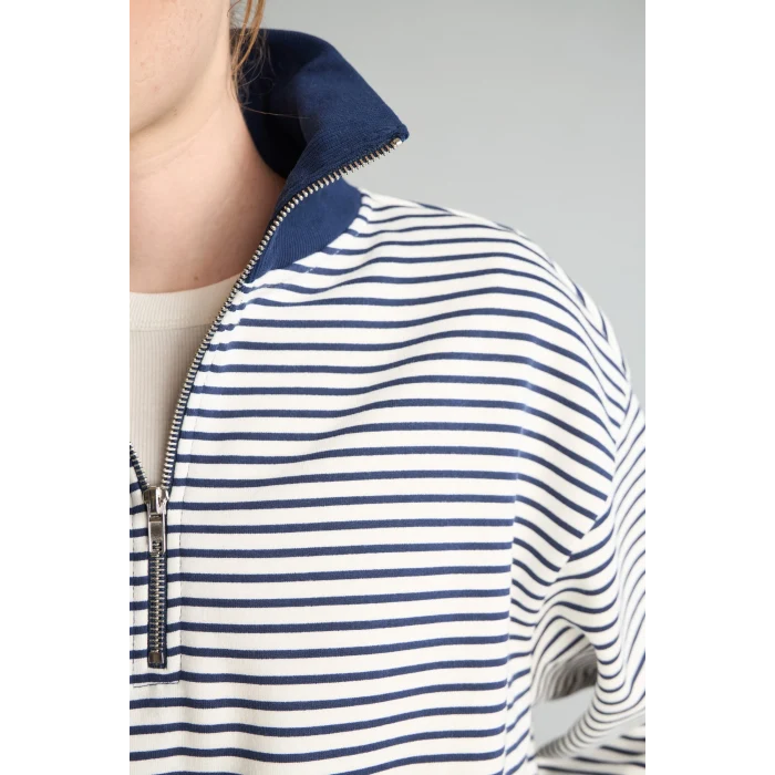 Defacto J1258AXNV242 Lacivert Slım Fıt Bisiklet Yaka Çizgili Kalın Sweatshirt Kumaşı Sweatshirt