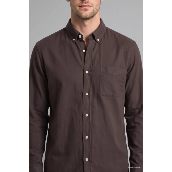 Defacto A8028AXBN336 Kahve %100 Pamuk Regular Fit Polo Yaka Oxford Basic Uzun Kollu Gömlek