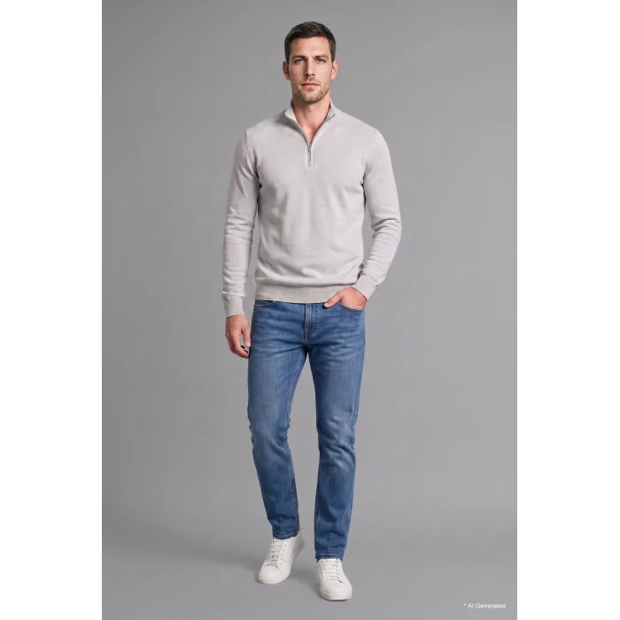 Defacto A5184AXGR184 Gri Standart Fit Normal Kesim Dik Yaka Yarım Fermuarlı Basic Düz Triko Kazak