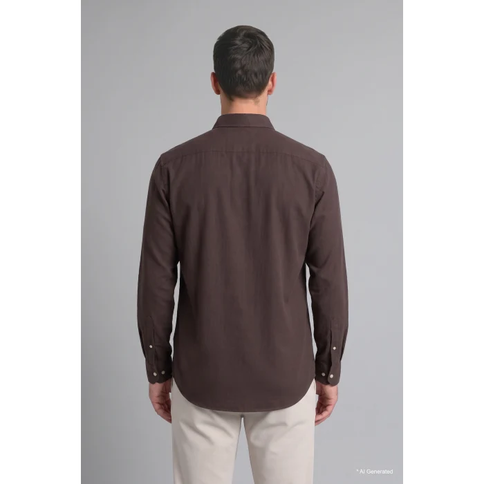 Defacto A8028AXBN336 Kahve %100 Pamuk Regular Fit Polo Yaka Oxford Basic Uzun Kollu Gömlek