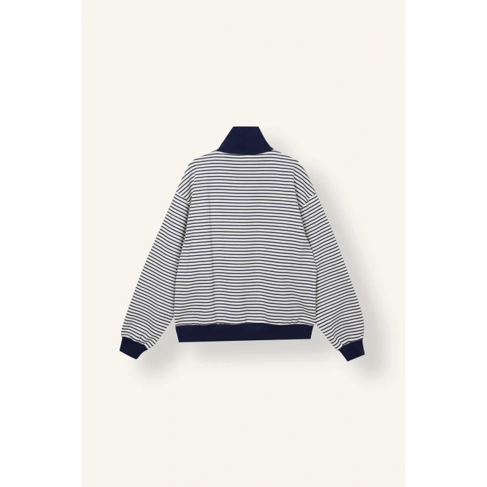 Defacto J1258AXNV242 Lacivert Slım Fıt Bisiklet Yaka Çizgili Kalın Sweatshirt Kumaşı Sweatshirt