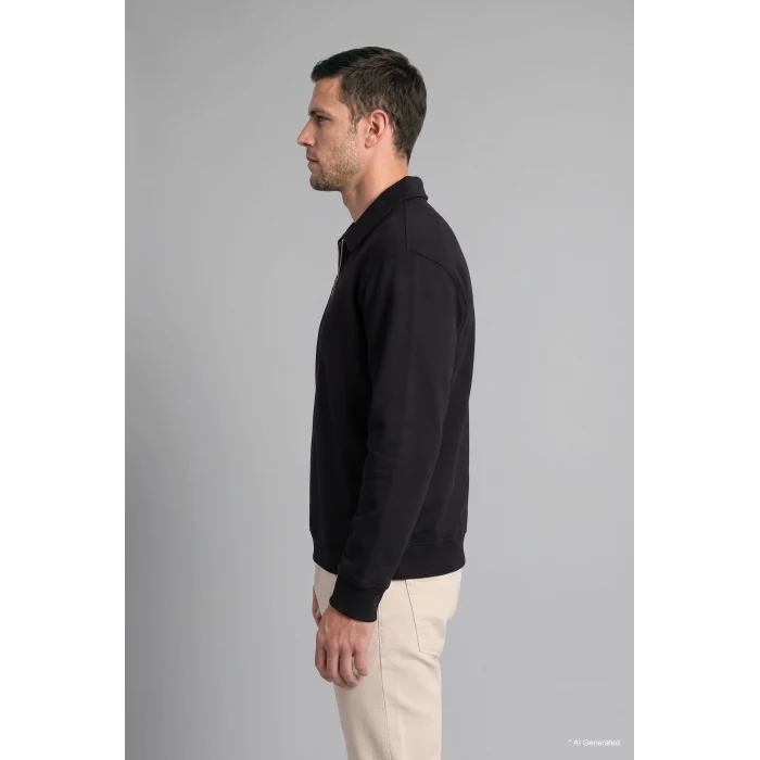 Defacto H1833AXBK81 Siyah Pamuklu Regular Fıt Polo Yaka Kalın Kumaş Sweatshirt