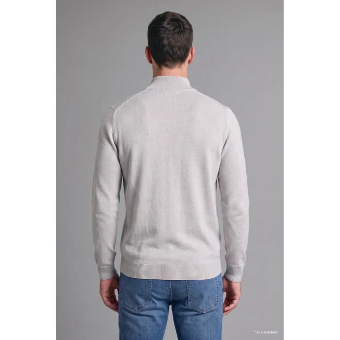 Defacto A5184AXGR184 Gri Standart Fit Normal Kesim Dik Yaka Yarım Fermuarlı Basic Düz Triko Kazak