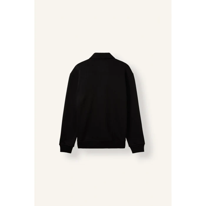 Defacto H1833AXBK81 Siyah Pamuklu Regular Fıt Polo Yaka Kalın Kumaş Sweatshirt