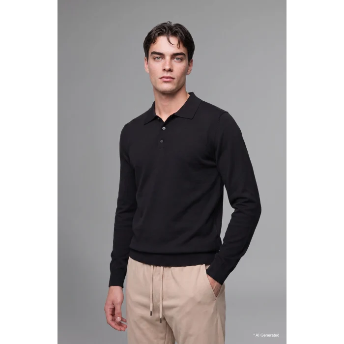 Defacto D0454AXBK81 Siyah Standart Fıt Polo Yaka Triko Kazak