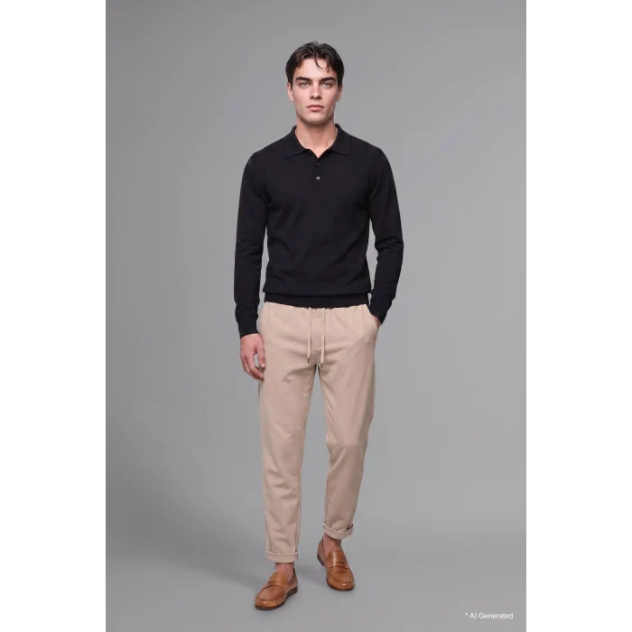 Defacto D0454AXBK81 Siyah Standart Fıt Polo Yaka Triko Kazak