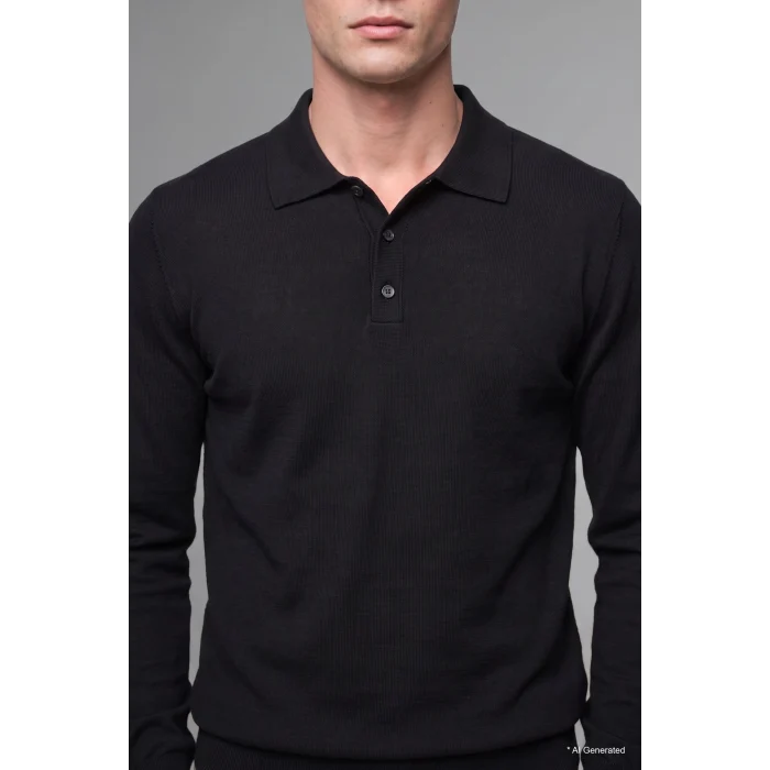 Defacto D0454AXBK81 Siyah Standart Fıt Polo Yaka Triko Kazak
