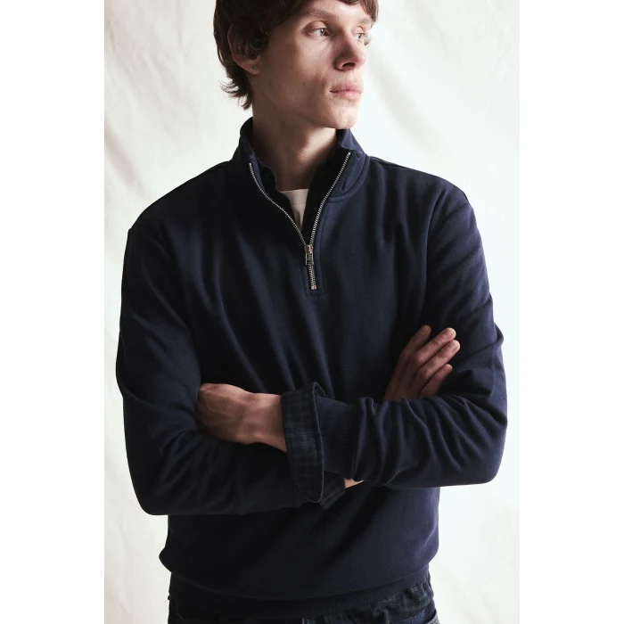 Defacto X7405AZNV146 Lacivert Regular Fit Dik Yaka Yarım Fermuarlı Basic Sweatshirt