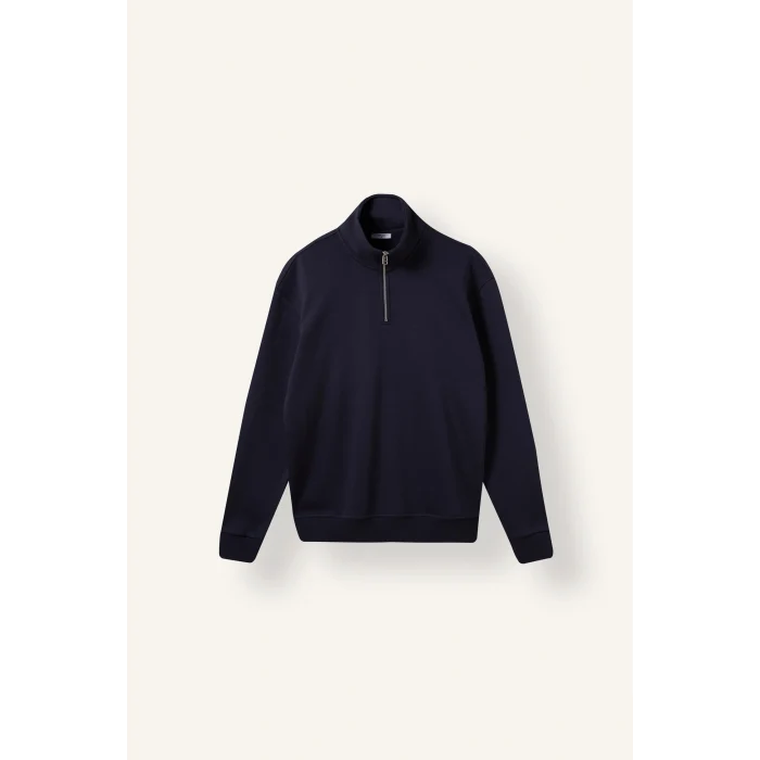 Defacto X7405AZNV146 Lacivert Regular Fit Dik Yaka Yarım Fermuarlı Basic Sweatshirt