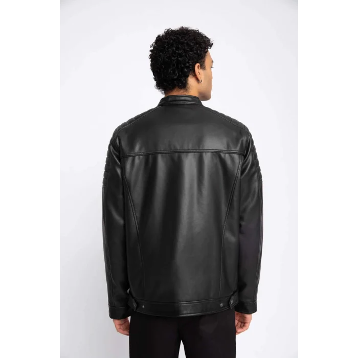 A0547 Su İtici Slim Fit Dik Yaka Suni Deri Mont