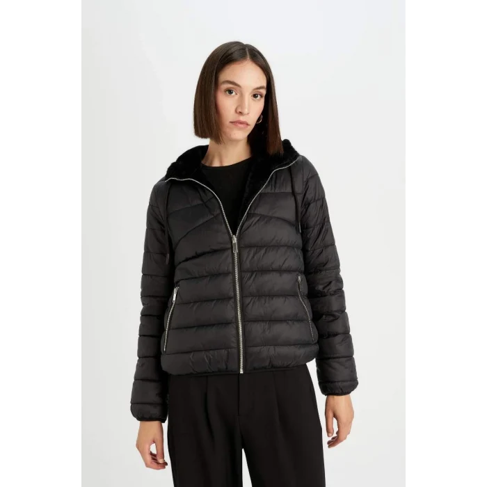 A0581 Su İtici Kapüşonlu Çift Taraflı Fermuarlı Cepli Pelüş Şişme Mont