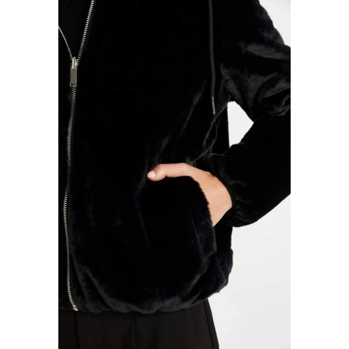 A0581 Su İtici Kapüşonlu Çift Taraflı Fermuarlı Cepli Pelüş Şişme Mont