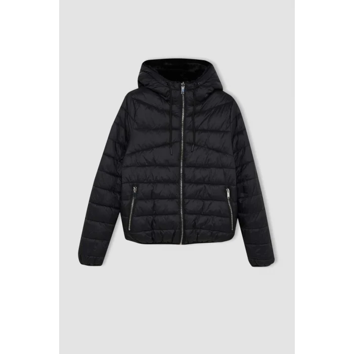 A0581 Su İtici Kapüşonlu Çift Taraflı Fermuarlı Cepli Pelüş Şişme Mont