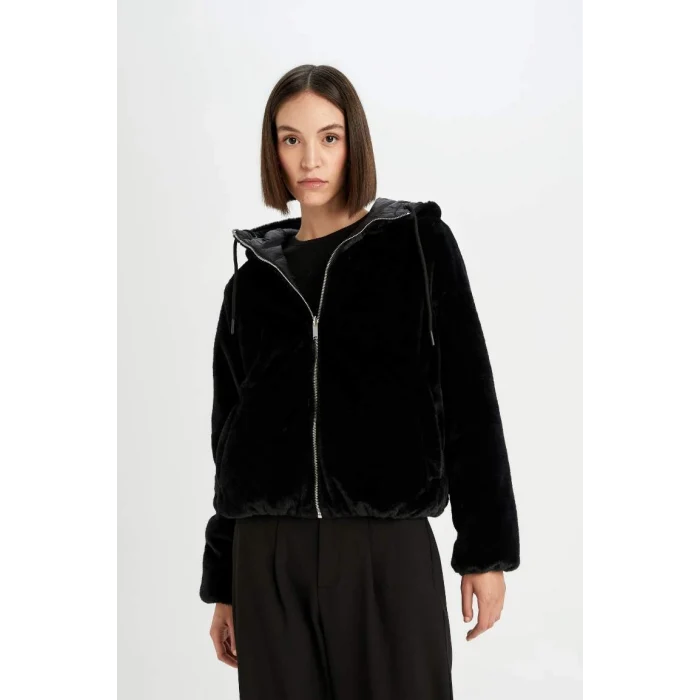 A0581 Su İtici Kapüşonlu Çift Taraflı Fermuarlı Cepli Pelüş Şişme Mont