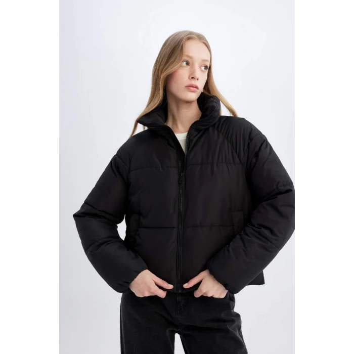 A0613 Su İtici Şişme Mont Dik Yaka Fermuarlı Cepli Kısa