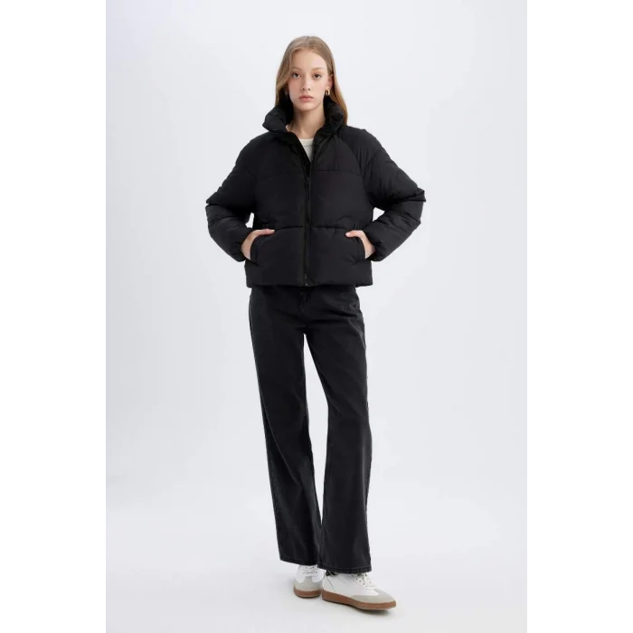 A0613 Su İtici Şişme Mont Dik Yaka Fermuarlı Cepli Kısa