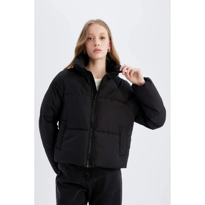 A0613 Su İtici Şişme Mont Dik Yaka Fermuarlı Cepli Kısa