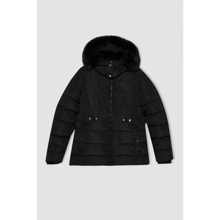 A0772 Su İtici Hafif Uzun Çıkarılabilir Suni Kürk Kapüşonlu Kapitoneli Fermuar Çıtçıtlı Cepli Şişme Mont