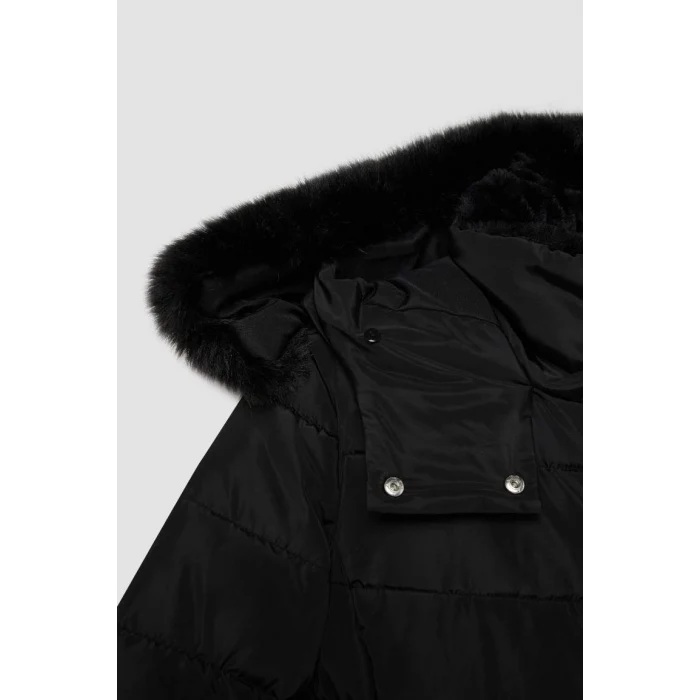 A0772 Su İtici Hafif Uzun Çıkarılabilir Suni Kürk Kapüşonlu Kapitoneli Fermuar Çıtçıtlı Cepli Şişme Mont