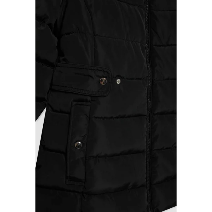 A0772 Su İtici Hafif Uzun Çıkarılabilir Suni Kürk Kapüşonlu Kapitoneli Fermuar Çıtçıtlı Cepli Şişme Mont