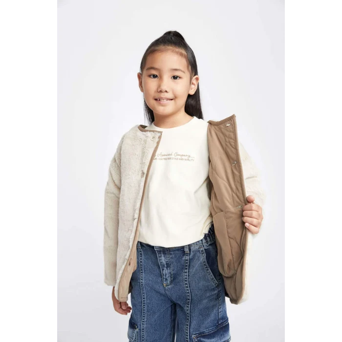 A0853 Kapitoneli Çift Taraflı Suni Kürk Astarlı Mont