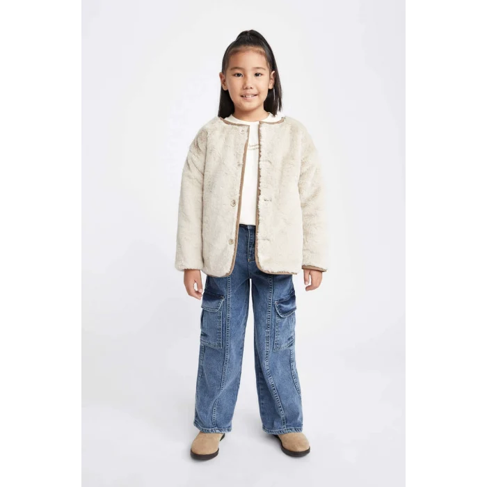 A0853 Kapitoneli Çift Taraflı Suni Kürk Astarlı Mont