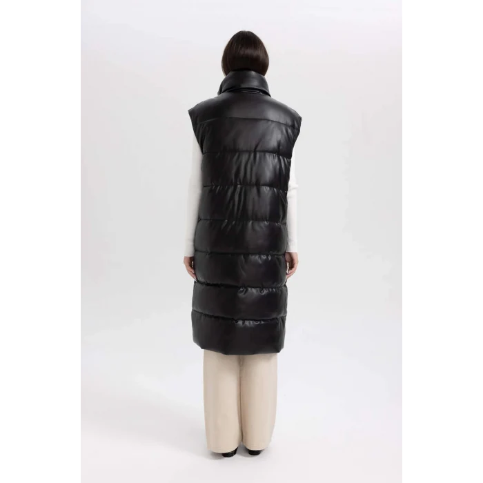 A1008 Relax Fit Suni Deri Uzun Şişme Yelek