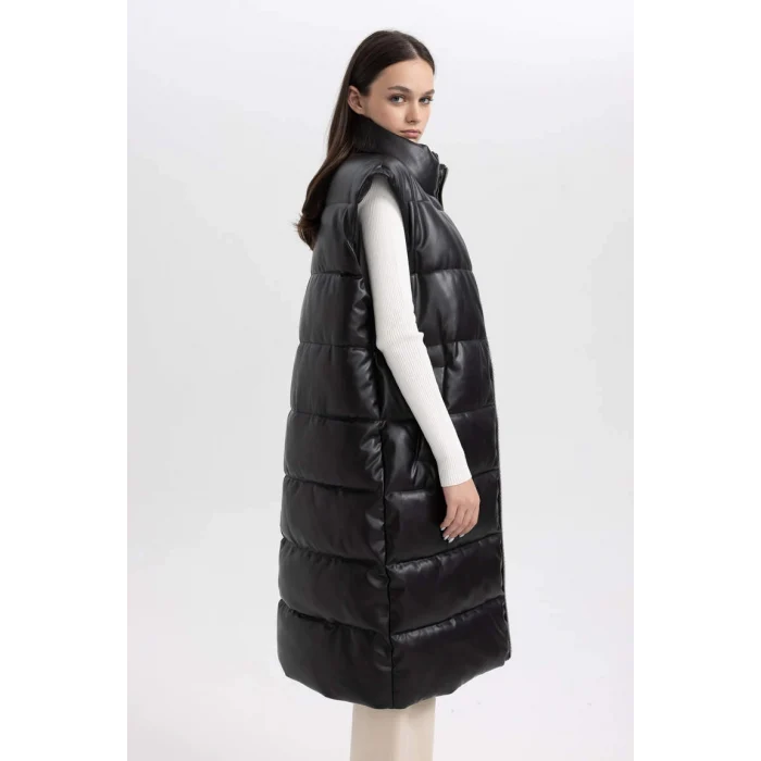 A1008 Relax Fit Suni Deri Uzun Şişme Yelek