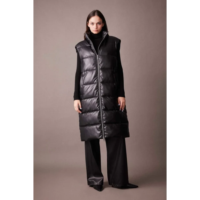 A1008 Relax Fit Suni Deri Uzun Şişme Yelek