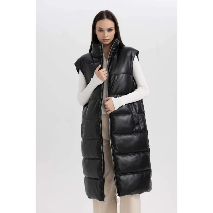 A1008 Relax Fit Suni Deri Uzun Şişme Yelek