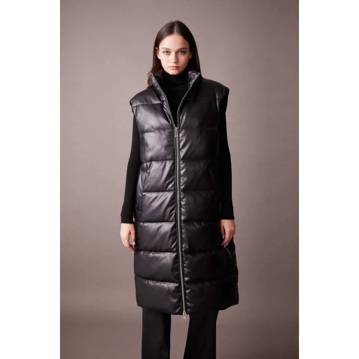 A1008 Relax Fit Suni Deri Uzun Şişme Yelek