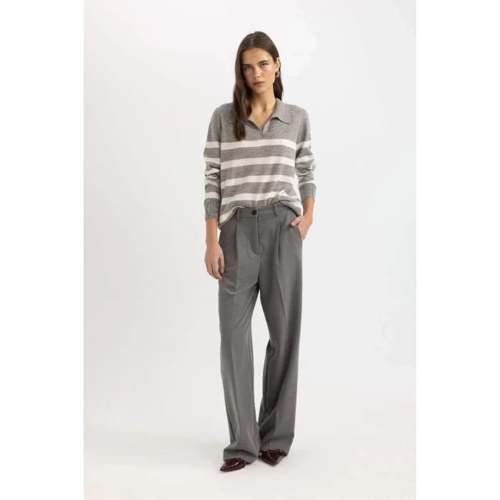 A1249 Regular Fit Polo Yaka Çizgili Kazak