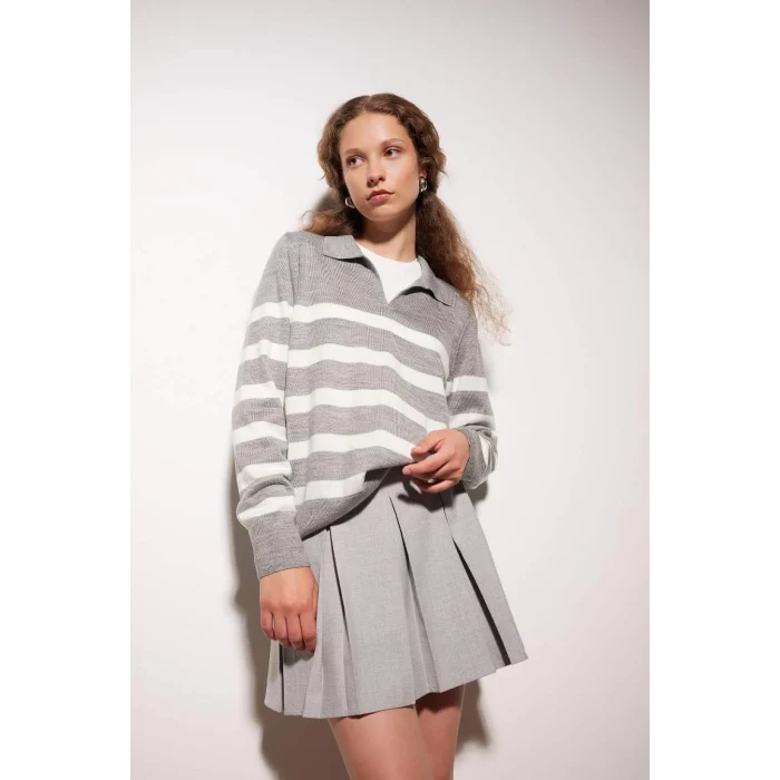 A1249 Regular Fit Polo Yaka Çizgili Kazak