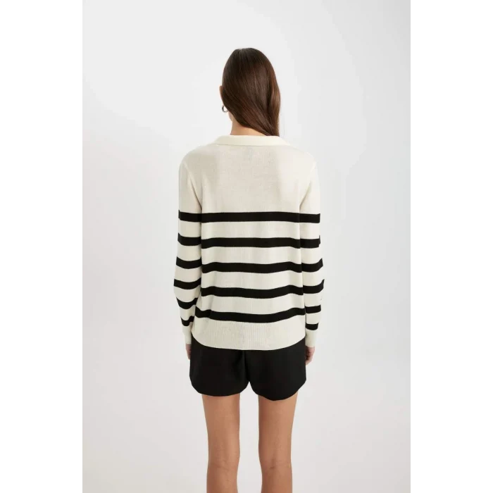 A1249 Regular Fit Polo Yaka Çizgili Kazak