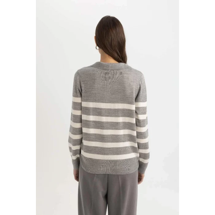 A1249 Regular Fit Polo Yaka Çizgili Kazak